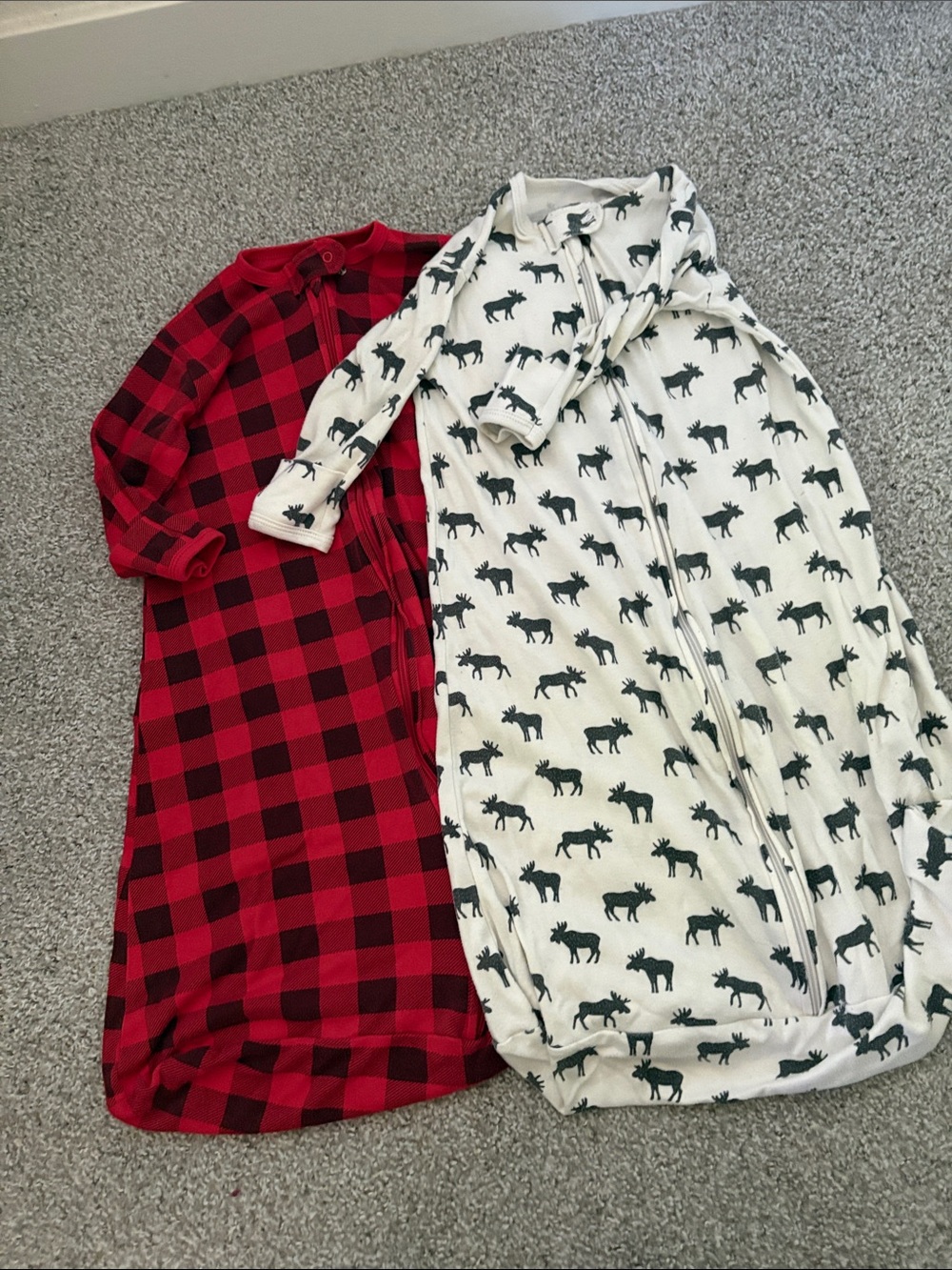 Kids' Red Buffalo Plaid and White Moose Print Sleep Gowns - Twin Pack